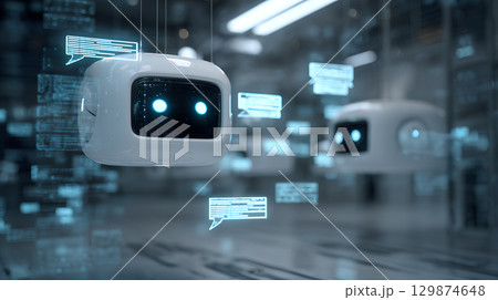 modern security camera with blurred lights 129874648