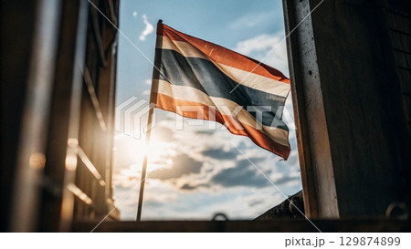The Thai flag flutters, the Thai spirit never gives up. The Thai flag flutters, the Thai spirit never gives up. 129874899