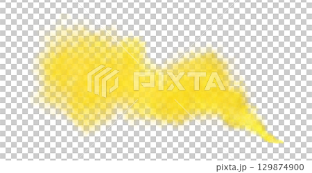 Yellow smoke cloud isolated on transparent background for use in design, digital art, advertising, or abstract visual effects 129874900