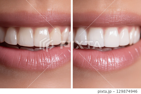 Before and after teeth whitening shows white smile transformation with improved dental care and teeth whitening results enhancing oral beauty and confidence naturally 129874946