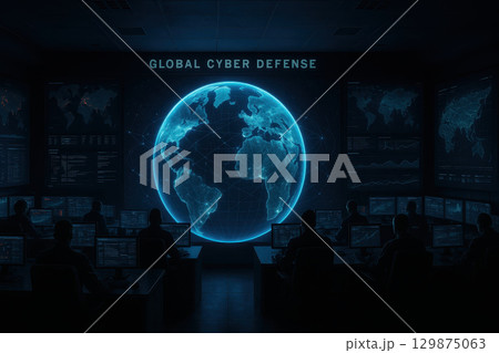 Global cyber defense team hack digital security network protection technology data analysis monitoring system worldwide threat prevention 129875063