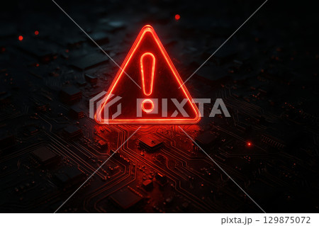 Red neon warning sign glows on dark circuit...のイラスト素材 [129875072] - PIXTA