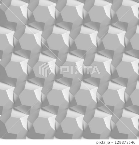 3D rendering seamless texture. White abstract geometric pattern. Origami paper style. 3D rendering seamless texture. White abstract geometric pattern. Origami paper style. 129875546