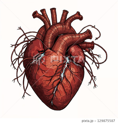 Broken heart with wires going out of it, tragic love or special medical conditions, heart problems concept 129875587