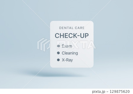 Dental care check up includes exam cleaning and x ray for medical hologram health awareness and prevention in clean modern concept design 129875620