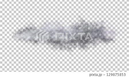 Dense black steam or smoke cloud isolated on transparent background realistic heavy vapor or pollution texture effect 129875853