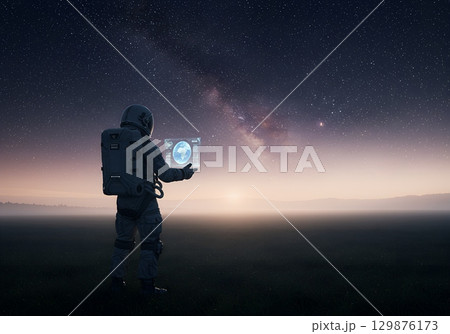 Astronaut in a pink flower garden 129876173