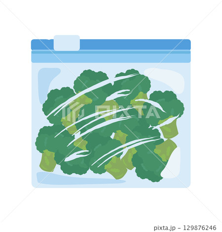 フリーザーバッグに入ったブロッコリー　イラスト 129876246