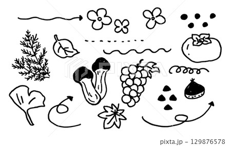 可愛い秋イメージのモノクロ線画素材 129876578