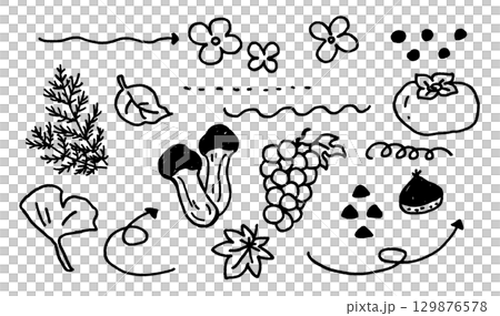 可愛的秋天圖像單色線描素材 129876578