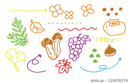 可愛い秋イメージのカラフル線画素材 129876579