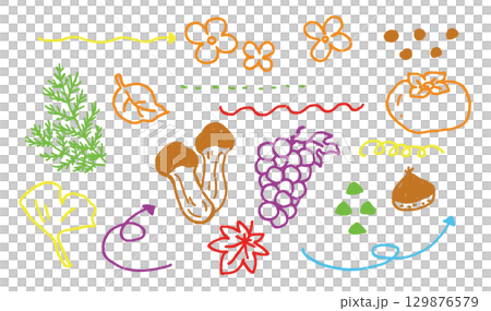 可愛い秋イメージのカラフル線画素材 129876579