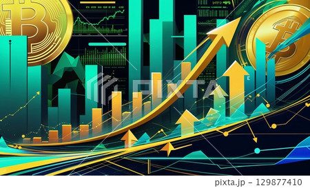 Bincoin and crypto market rapic bull growth background, cryptocurrency price rocket launch to the moon concept 129877410