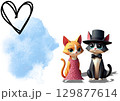 ドレスメス猫スーツオス猫カップル　イラスト　 129877614