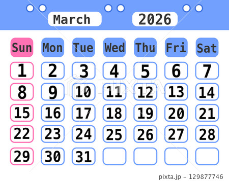 A cute, minimalist 2026 calendar with sweet pastel colors 129877746