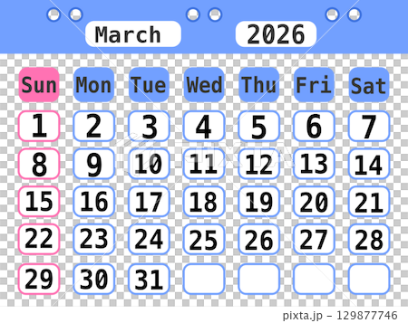 A cute, minimalist 2026 calendar with sweet pastel colors 129877746