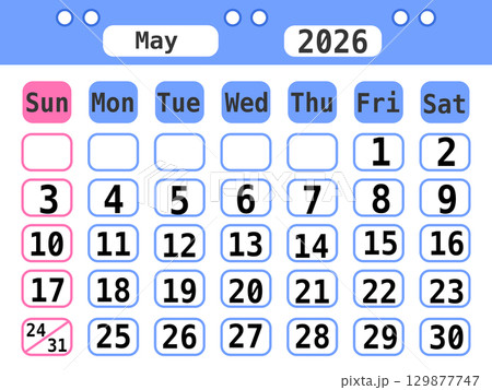 A cute, minimalist 2026 calendar with sweet pastel colors 129877747
