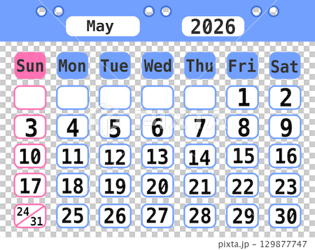 A cute, minimalist 2026 calendar with sweet pastel colors 129877747
