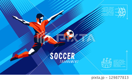 Vibrant football illustration with geometric player silhouette and abstract brush stroke background. Vibrant football illustration with geometric player silhouette and abstract brush stroke background. 129877813