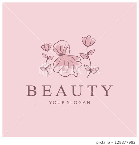 muslimah hijab logo template vector illustration design-vector 129877982