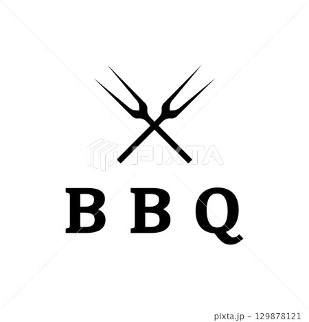 Simple Barbecue Vintage hot grill, with crossed flames and spatula. Logo for restaurant, badge, cafe and bar.vector 129878121