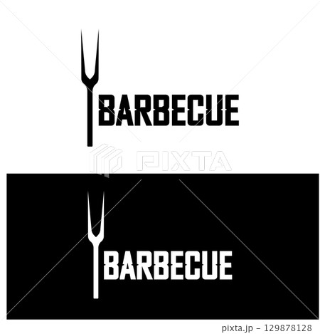 Simple Barbecue Vintage hot grill, with crossed flames and spatula. Logo for restaurant, badge, cafe and bar.vector 129878128