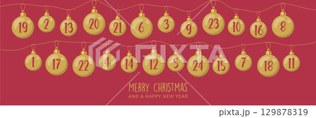 advent calendar with hanging christmas balls on red background vector illustration 129878319