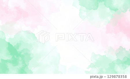 《AI画像》ピンク色と緑色の水彩背景素材 129878358