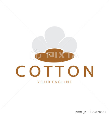 Soft natural organic cotton flower plant logo for cotton plantations, industries,business,textile,clothing and beauty,vector 129878365