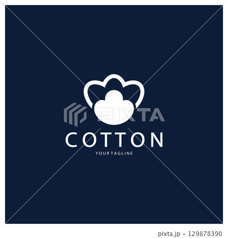 Soft natural organic cotton flower plant logo for cotton plantations, industries,business,textile,clothing and beauty,vector 129878390