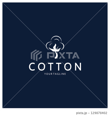 Soft natural organic cotton flower plant logo for cotton plantations, industries,business,textile,clothing and beauty,vector 129878402