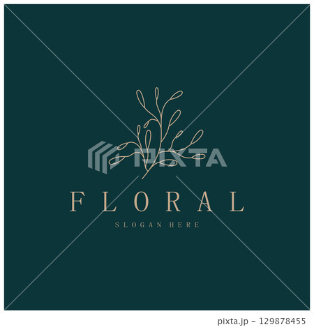 Elegant floral and leaf frame. Delicate botanical vector illustration for labels, spas, corporate identity, and wedding invitations 129878455