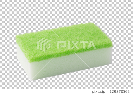 Green dish washing sponge on transparent background (png) 129878562