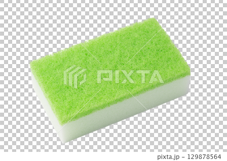 Green dish washing sponge on transparent background (png) Green dish washing sponge on transparent background (png) 129878564
