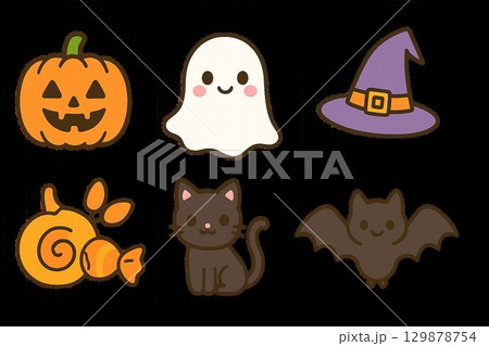 ハロウィンとジャックオランタンと黒猫とかわいいハロウィン 129878754