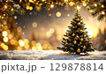 クリスマスツリー　キラキラフレーム　冬素材　12月25日　メッセージカード風 129878814