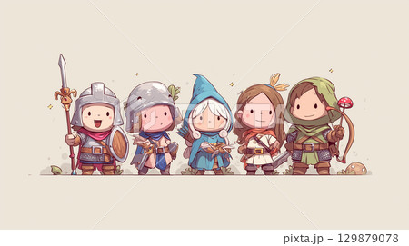 ファンタジー風のかわいい冒険者キャラクターイラスト 129879078