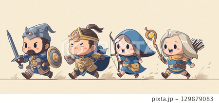 ファンタジー風のかわいい冒険者キャラクターイラスト 129879083