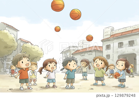 ボールで遊ぶ子供たち 129879248