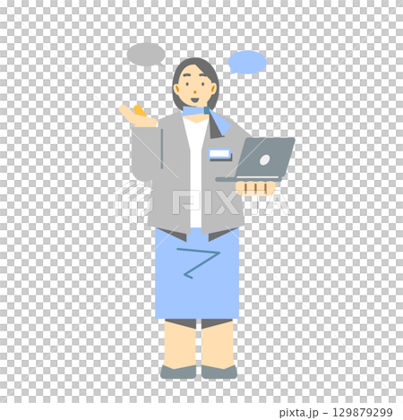 一位微笑的女職員正在講解服務。簡潔時尚的平面插畫 129879299