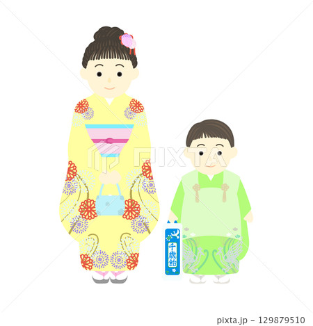 七五三_着物姿の男の子と女の子 129879510