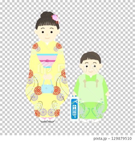 七五三_着物姿の男の子と女の子 129879510
