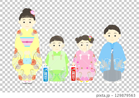 Shichi-Go-San _ Boys in Hakama and Boys and Girls in Kimono Shichi-Go-San _ Boys in Hakama and Boys and Girls in Kimono 129879563