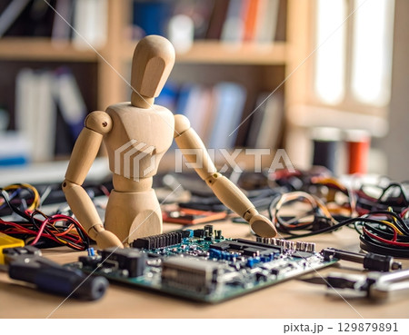 木製人形による回路基板の技術的修復 木製人形による回路基板の技術的修復 129879891