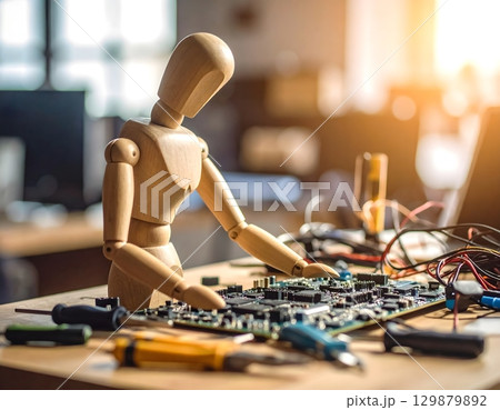 人形が挑む電子回路の修理作業風景 人形が挑む電子回路の修理作業風景 129879892