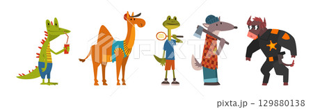 Humanized Animals of Different Professions and Wear Clothing Vector Set 129880138