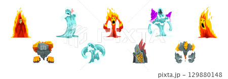 Funny Fearsome Monster and Mythical Creature Vector Set 129880148