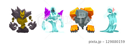 Funny Fearsome Monster and Mythical Creature Vector Set 129880159