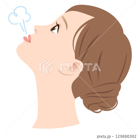 あご下を伸ばすストレッチ 二重あご解消 息を吐く あご下を伸ばすストレッチ 二重あご解消 息を吐く 129880302