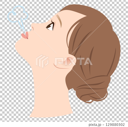 あご下を伸ばすストレッチ 二重あご解消 息を吐く あご下を伸ばすストレッチ 二重あご解消 息を吐く 129880302